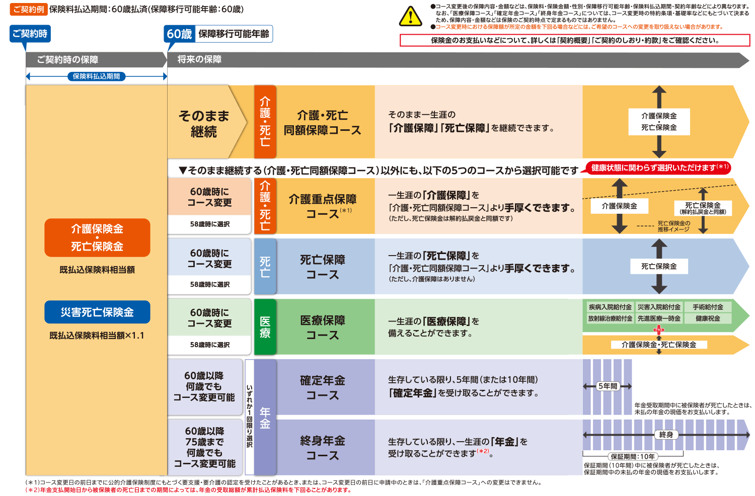 ご契約例 保険料払込期間：60歳払済(保障移行可能年齢：60歳) イメージ